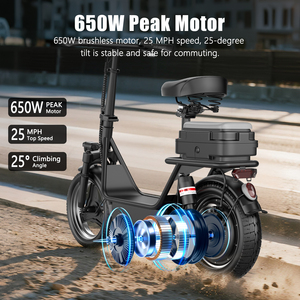 Potente Bicicleta Eléctrica de 14 Pulgadas, Scooter de Movilidad de 48V con Asiento, Envío Gratis desde EE. UU., Ruedas K11 de 14 Pulgadas que Ofrecen Estabilidad y Comodidad - Product Image 1