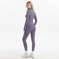 Set Yoga Wanita Lengan Panjang Crop Top dan Legging Dua Potong Pakaian Olahraga Slim Fit Stretch Sportswear Baju Gym Logo Custom