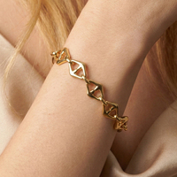 Pulsera de Cadena de Eslabones Grandes con Forma de Rombo Hueco para Mujer, Chapada en Oro, Acero Inoxidable 304, Joyería Hecha a Mano con Acabado Pulido Perfecto