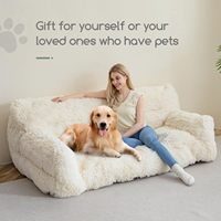 Lit pour animaux de compagnie en peluche longue et moelleuse pour humains, mousse à mémoire de forme, amovible, grand canapé confortable pour le sol, canapé géant pour humains et chiens