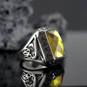 Anillo de Acero de Titanio para Hombre, Estilo Europeo Americano, Geométrico, Hip Hop, con Bisel y Topacio, Joyería, Regalo - Product Image 4