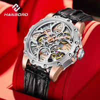 Montre mécanique automatique pour homme de luxe HANBORO, série trèfle à quatre feuilles, boîtier en acier inoxydable, verre, résistance à l'eau 5 BAR