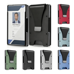 Trendy Custom Logo RFID Blocking Metal Wallet with <b>ID</b> Window Factory Price Aluminum Carbon Fiber Minimalist Money Clip Wallet - Product Image 1