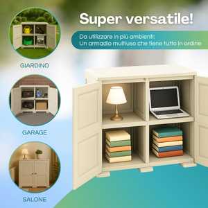 Armoire basse en plastique effet bois beige 79x43x85,5 cm 2 portes 4 compartiments Rangement de garage - Product Image 5