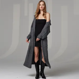 वस्त्र निर्माताओं फैशन आकस्मिक लंबी आस्तीन Sashes Hoodies महिलाओं बुनना लंबे कार्डिगन स्वेटर