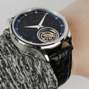 Montre Tourbillon Chinoise Personnalisée avec Logo d'Entreprise, Cadran Bleu Doré en Pierre, Montre Mécanique Creuse pour Hommes à Remontage Manuel - Product Image 3