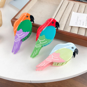 Schattige Vogelklauw Haarklauw Clip Cartoon Kleur Geblokkeerd Papegaai Haarklauw Clip Acetaat Haaraccessoires Voor Vrouwen - Product Image 1