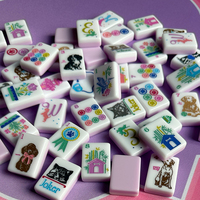 Set Mahjong Mewah 2 Lapis Akrilik Berukir Motif Hewan Amerika Tema Anjing La Fete Pink Biru