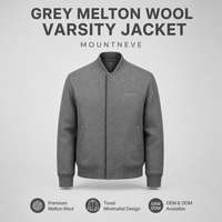 Blouson Bomber Varsity en Laine Personnalisé pour Homme, Gris Uni, Col et Poignets Côtelés, Bouton Unique, Léger, Style Baseball Universitaire Décontracté, OEM
