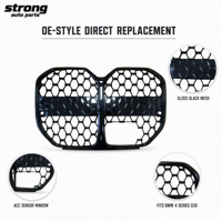 Calandre G26 noire brillante à mailles étoilées, design entièrement noir avec bande centrale à petits trous et ouverture pour capteur, pour BMW Série 4