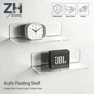 Transparent Wall-mounted Clock Speaker Acrylic Floating <strong>Shelves</strong> with Cable Clips for Bedroom Bathroom Gaming Room Living Room - Product Image 1