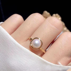 10143DIY Accessoires en perles Anneau en argent S925 Support vide Carré Anneau tendance 8-9mm Perles à incrustation Style tendance pour femmes - Product Image 3