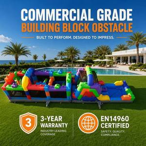 Parcours d'obstacles gonflable commercial multicolore en PVC avec toboggan et piscine, garantie 3 ans, installation facile - Idéal pour événements extérieurs, parcs, locations pour fêtes - Product Image 4