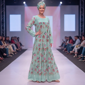 Robe longue africaine pour femme Africana Apparel, imprimé floral, en rayonne, coupe classique, manches longues, tenue ethnique d'été, dentelle de luxe, sur mesure - Product Image 6