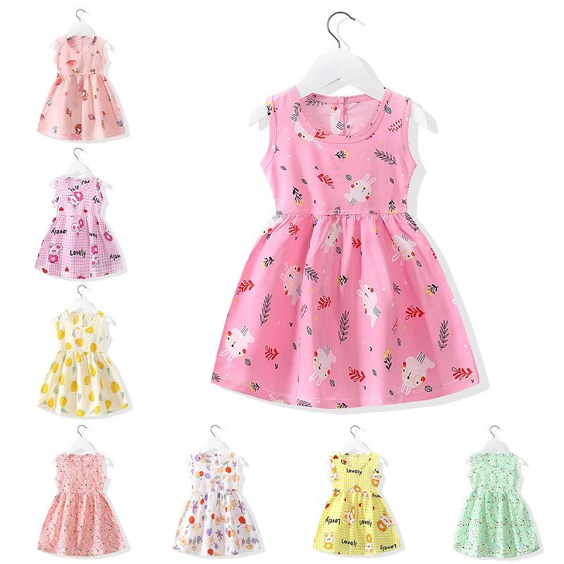 Summer Newborn Baby Clothes Infant Girl Clothes Korean Cute Print Sleeveless Kids Cotton Beach Dress Princess Baby Girl Dresses 