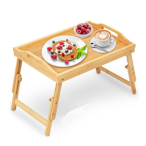 <span class=keywords><strong>Table</strong></span> de lit portable en bambou pliable et réglable pour ordinateur portable, idéale pour les collations, le café, les repas, le petit-déjeuner et le travail - Product Image 1