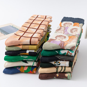 <span class=keywords><strong>Chaussettes</strong></span> mi-mollet abstraites pour femme, style rétro français, tendance Instagram, automne-hiver, motif peinture à l'huile - Product Image 4