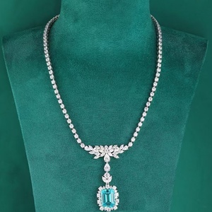 Fine Jewelry Vintage Paraiba <b>Emerald</b> Cut Lab Diamond Solitaire <b>Pendant</b> Necklace 18K/14K White Gold Rhodium Plated Claw Gift - Product Image 4