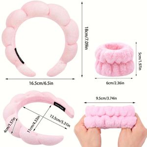 Ensemble bandeau et serviettes de poignet en peluche pour spa, lavage du visage, maquillage et soins de la peau, motif éponge nuage doux, pour femmes et filles - Product Image 5