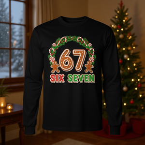 T-shirt a maniche lunghe Gingerbread 67 Christmas, regalo natalizio, design Six Seven - Product Image 4