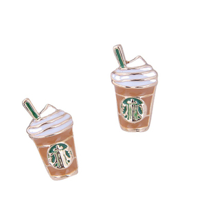 Pendientes de tuerca de esmalte con diseño de taza de café de dibujos animados, bonitos, de moda, accesorios de joyería, regalo para mujer - Product Image 1