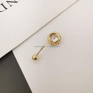 Nueva llegada de lujo <span class=keywords><strong>Bally</strong></span> Bar Body Jewelry 14K oro genuino brillante circón azul marino botón anillo estilo de moda - Product Image 4