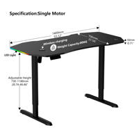 Bureau de jeu électrique robuste PRORIALS avec LED RGB, réglable en hauteur, pour station de travail de joueur