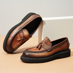 Nuevos Mocasines de Suela Gruesa, Primera Capa de Piel de Vaca, Estilo Coreano, con Borlas y Cordones, Zapatos de Fiesta con Patrón de Patchwork, Ligeros y Antideslizantes - Product Image 2