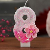 Bougie d'anniversaire en forme de fleur rose brillante, décoration de gâteau artisanale de qualité supérieure pour la fête d'anniversaire