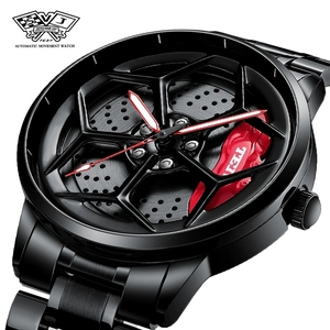 Reloj de Pulsera para Hombre con Diseño de Llanta de Coche, Modelo 2055, de Lujo, Correa de Aleación de Acero Inoxidable, Cuarzo, Resistente al Agua 30M - Product Image 1