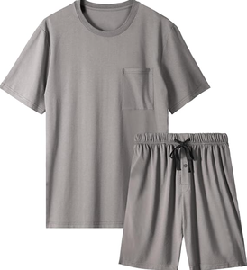 <strong>Mens</strong> 100% Cotton <strong>Pyjamas</strong> <strong>Set</strong> Home Wear Casual Fashion Summer Sleepwear with Pockets Breathable Knitted Fabric - Product Image 4