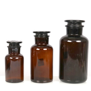 250ml Clear Amber Wide Mouth Lab Apothecary Glass Reagent Bottle and Jar with Cork Lid
