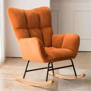 <span class=keywords><strong>Fauteuil</strong></span> à <span class=keywords><strong>bascule</strong></span> moderne en tissu orange <span class=keywords><strong>patchwork</strong></span> pied-de-poule, mousse haute densité, siège spacieux, pieds en métal, confortable et long - Product Image 3