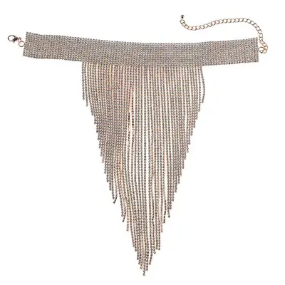 Rhinestone Statement Necklace for Women, Tassel Bib Choker Collar Chunky Costume Jewelry for Party Formal