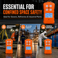 Détecteur de gaz portable HIREP 4 en 1, moniteur multi-gaz rechargeable EX O2 H2S CO avec alarme sonore et visuelle par vibration, vente en gros