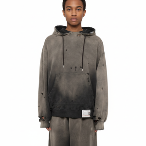 OEM personalizado 100% algodón francés Terry peso pesado etiqueta personalizada lavado con ácido Sun Faded hombres sudaderas con capucha desgastadas Unisex Casualwear - Product Image 1
