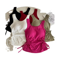 Camiseta sin Mangas con Cuello Redondo y Lazo de 5 Colores para Mujer, Top Corto Sexy de Longitud Regular, Camiseta con Logotipo Frontal, Tejido de Punto