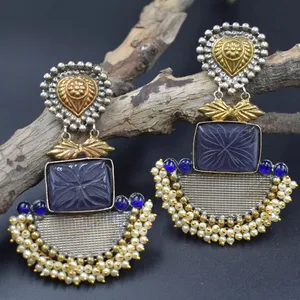 新款时尚印度民族双色石Jhumka耳钉珠宝，适合女性和女孩，价格合理