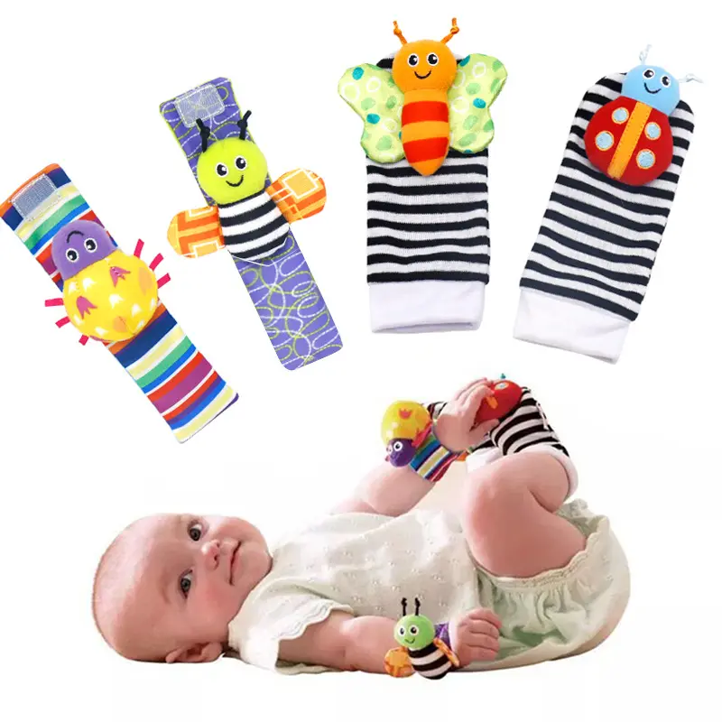 4個1セット新幼児ベビーキッズ靴下セットガラガラおもちゃ手首ガラガラ0〜24ヶ月
