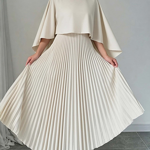 Conjunto <span class=keywords><strong>de</strong></span> <span class=keywords><strong>Vestido</strong></span> <span class=keywords><strong>Largo</strong></span> Plisado Elegante <span class=keywords><strong>de</strong></span> Color Rojo Sólido con Mangas Largas, 2 Piezas, para Mujer, para Fiestas y Cenas - Product Image 6