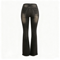 Pantalon en jean noir souple évasé pour femme, taille basse, coupe droite, fermeture éclair