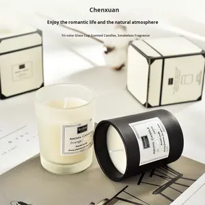 Velas Aromáticas <span class=keywords><strong>de</strong></span> Vidrio Tricolor Hechas a Mano por el Fabricante, Velas <span class=keywords><strong>de</strong></span> Cera <span class=keywords><strong>de</strong></span> Soja sin Humo con Fragancia a Flor <span class=keywords><strong>de</strong></span> Azahar, Regalo - Product Image 2