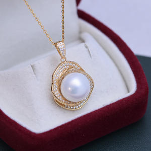 <b>Edison</b> S925 Silver Necklace with 12-13mm White Round Freshwater Pearl Pendant Strong <b>Light</b> Fine Flaws Diamond Charming Pendant - Product Image 2