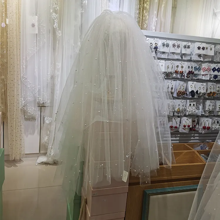 Hair Accessories Bridal Veil Pearl Crystal Rhinestone Flower Wedding Lace Bride Double-layer edin pearl For Luxury Women