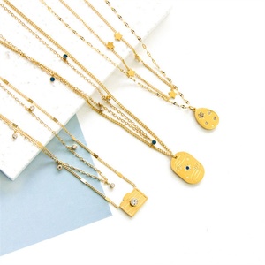 Popular Stainless Steel Layer <b>Chain</b> Zircon Charm Hand Geometric Pendant Necklaces - Product Image 1