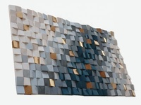 Décoration d'intérieur de luxe, œuvre d'art murale en mosaïque de bois abstraite gris et or, sculpture géométrique en bois naturel rustique