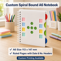 Carnet de notes A6 personnalisé avec reliure spirale double boucle, couverture découpée avec fenêtre, onglets d'indexation colorés – Cadeau promotionnel pour le bureau et l'école