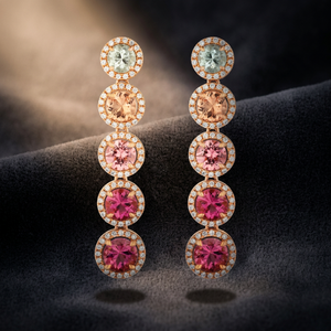 Boucles d'oreilles pendantes plaquées or rose avec cristaux roses et strass ronds taille brillant, bijoux de fête pour femme - Product Image 3