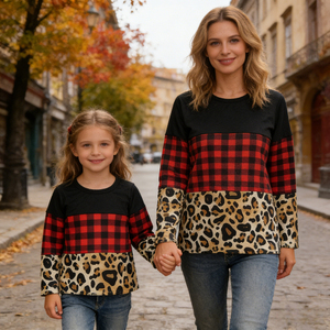 Camisas a Cuadros de Manga Larga para Mamá e Hijas, Estampados Personalizados, Estilo Otoñal, Conjuntos Familiares a Juego, Fabricante China Yiwu - Product Image 1