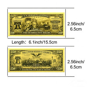 Billete Conmemorativo del 250 Aniversario de EE. UU. en Lámina de Oro, Moneda de Colección de $250, <span class=keywords><strong>Diseño</strong></span> de la Campana de la <span class=keywords><strong>Libertad</strong></span> y la <span class=keywords><strong>Estatua</strong></span> de la <span class=keywords><strong>Libertad</strong></span> - Product Image 2